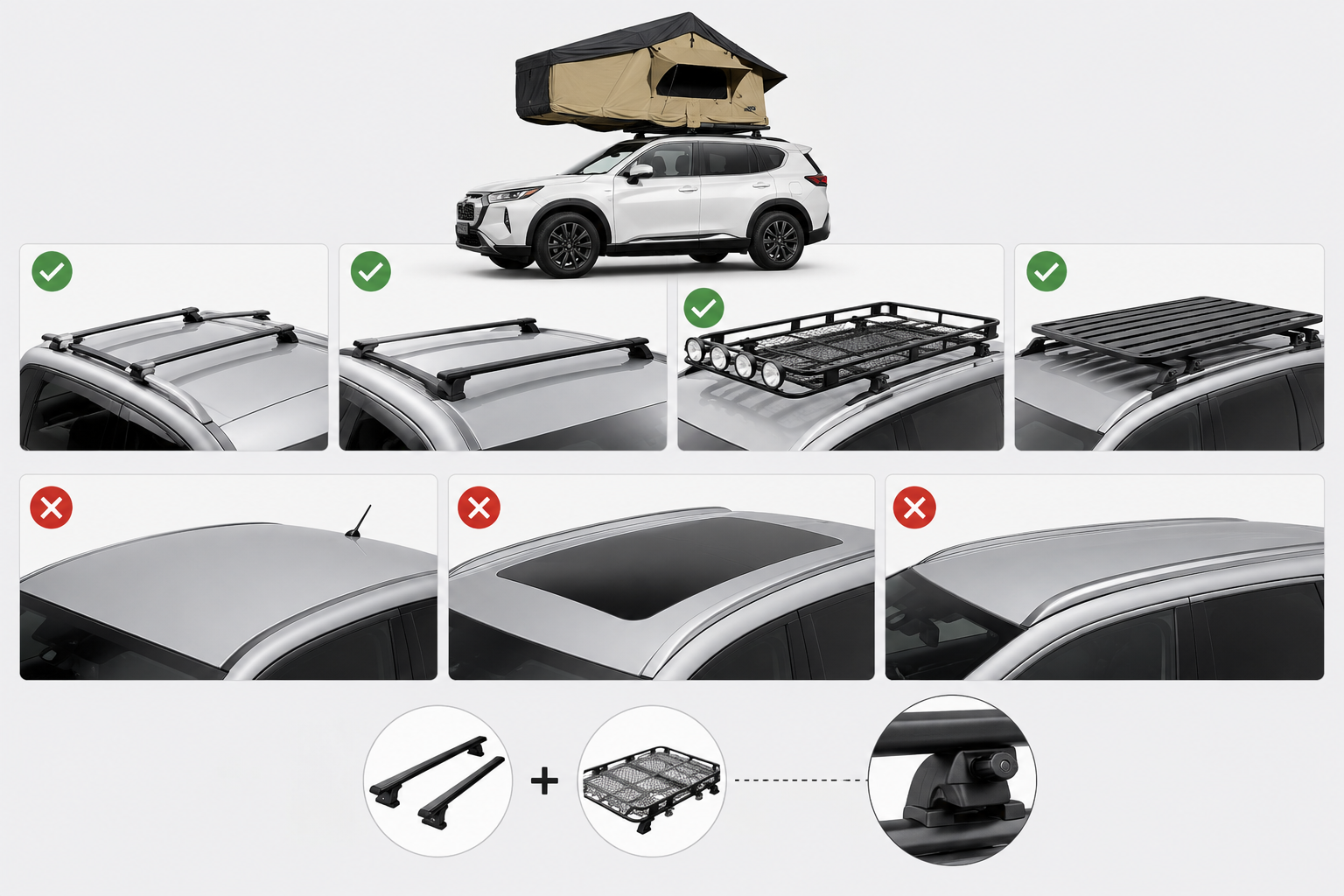 Configurations de toit compatibles avec la tente ROADNEST